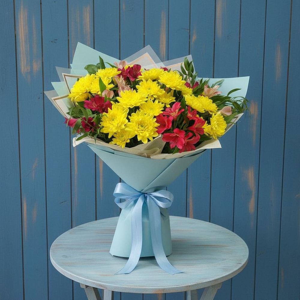 Букет цветов из: Альстромерии и Хризантемы в Поселок дачного хозяйства Архангельское