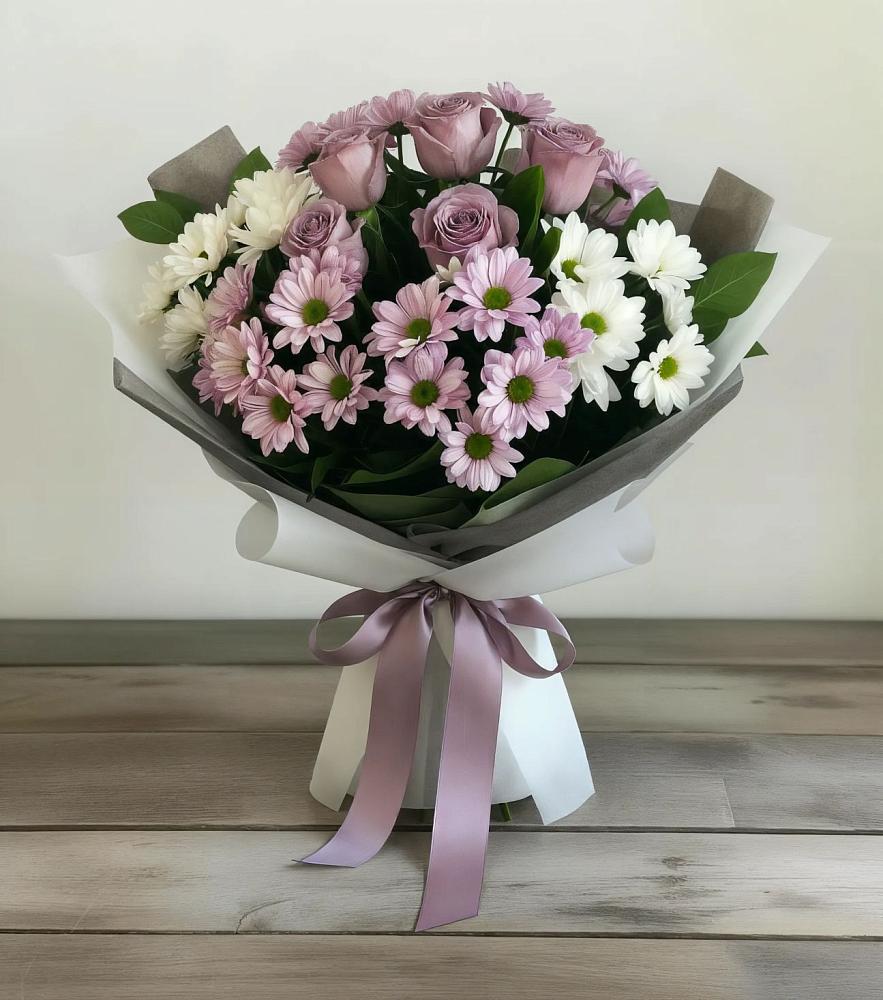 Букет цветов из: Хризантемы и Розы в Поселок дачного хозяйства Архангельское