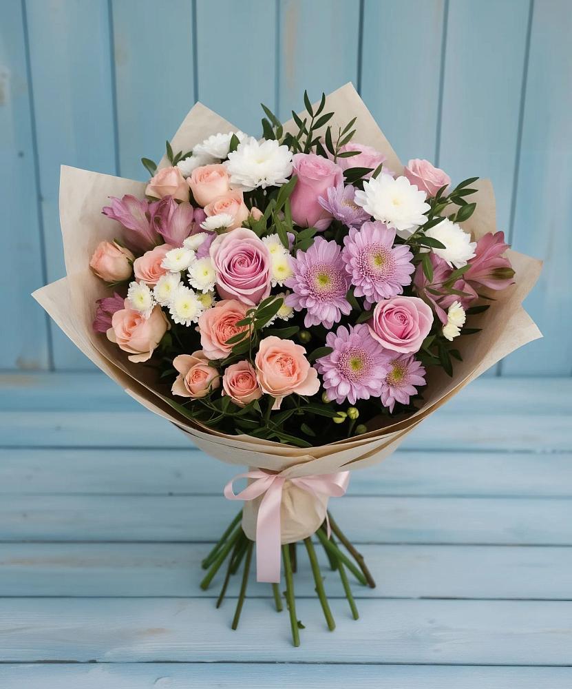 Букет цветов из: Хризантемы, Розы и Альстромерии в Поселок дачного хозяйства Архангельское