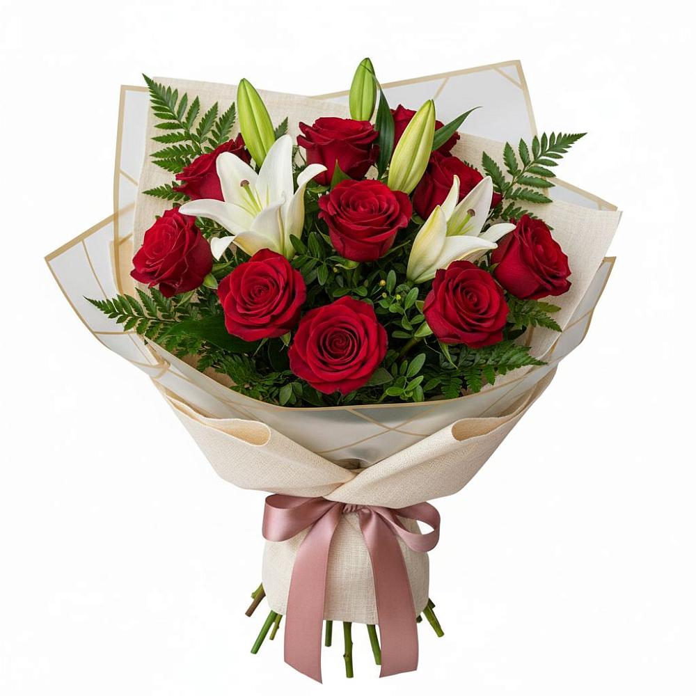 Букет цветов из: Лилии и Розы в Поселок дачного хозяйства Архангельское