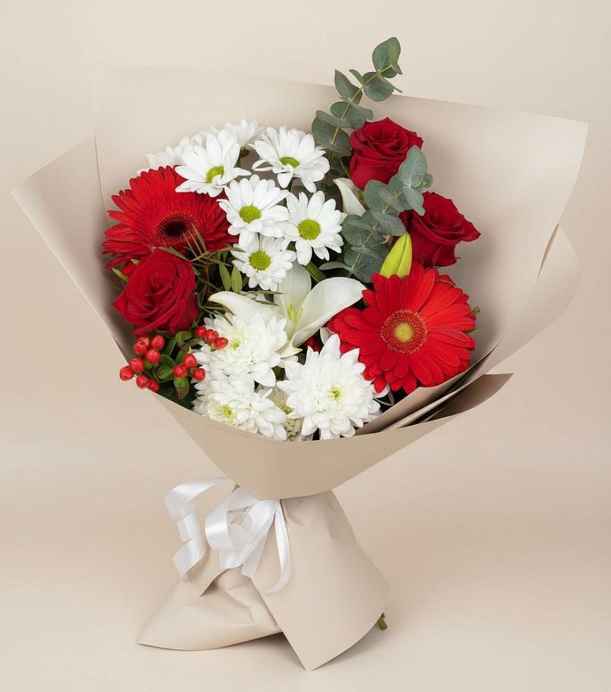 Букет цветов из: Розы, Хризантемы, Герберы и Лилии в Поселок дачного хозяйства Архангельское