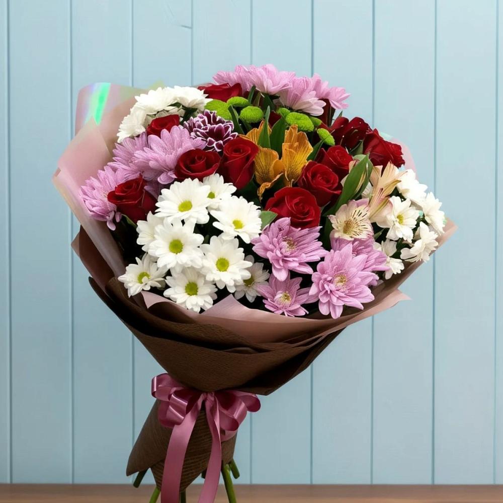 Букет цветов из: Розы, Хризантемы и Альстромерии в Поселок дачного хозяйства Архангельское