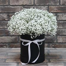 Цветочная композиция из Гипсофила в шляпной коробке в Поселок дачного хозяйства Архангельское