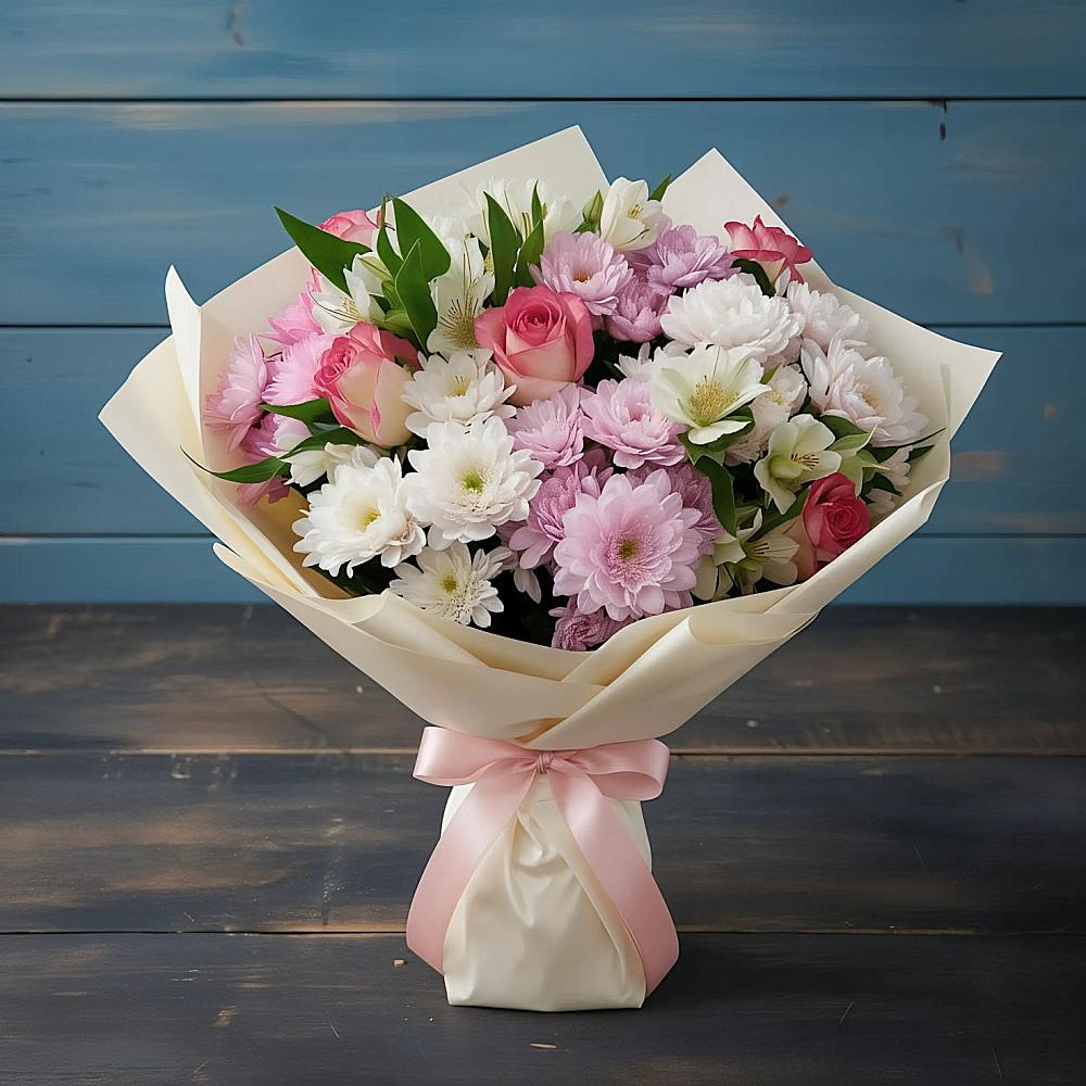 Букет цветов из: Хризантемы, Альстромерии и Розы в Поселок дачного хозяйства Архангельское